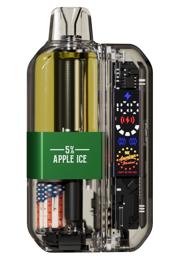 Vape device with digital display and '5% Apple Ice' label on a white background Big D Vapor
