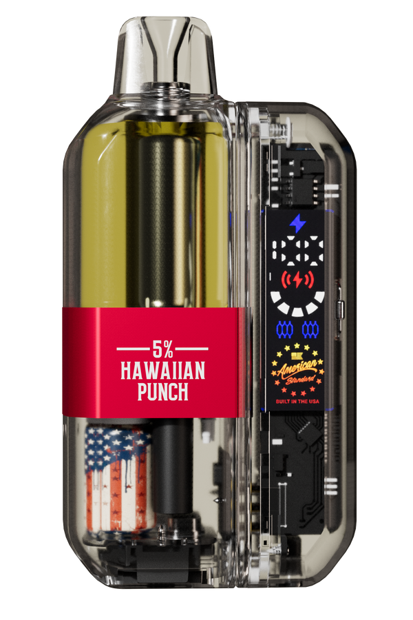 American Standard 5% Hawaiian Punch' label and American flag design on a white background