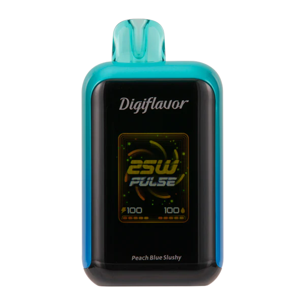 Digiflavor Sky disposable vape 25000 puffs in Peach Blue Slushy flavor with dual mesh coils, smart display, USB-C charging, and adjustable airflow.