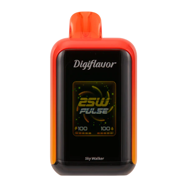 Digiflavor Sky disposable vape 25000 puffs in Skywalker flavor with dual mesh coils, smart display, USB-C charging, and adjustable airflow.