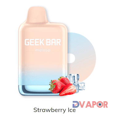 Geek Bar Meloso 9000K Puff disposable vape with strawberry ice flavor, featuring sleek design and colorful branding.