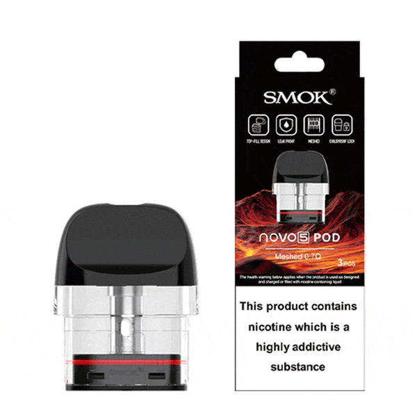 SMOK Novo 5 replacement pods for the SMOK hardware device, shown in a close-up image highlighting the pod design.