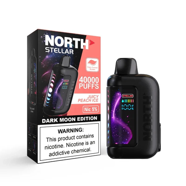 NORTH Stellar 40K disposable vape in Juicy Peach flavor, featuring a sleek design and mouthpiece for on-the-go vaping.