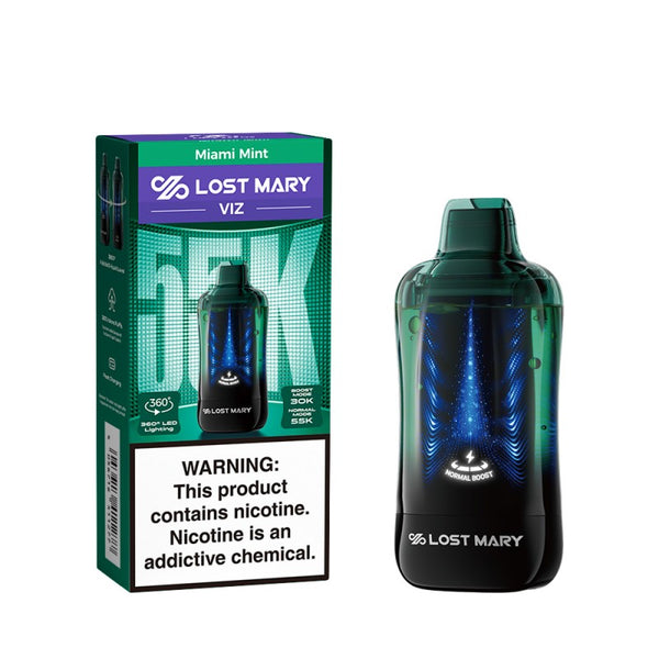 Lost Mary VIZ 55K Miami Mint disposable vape and packaging box