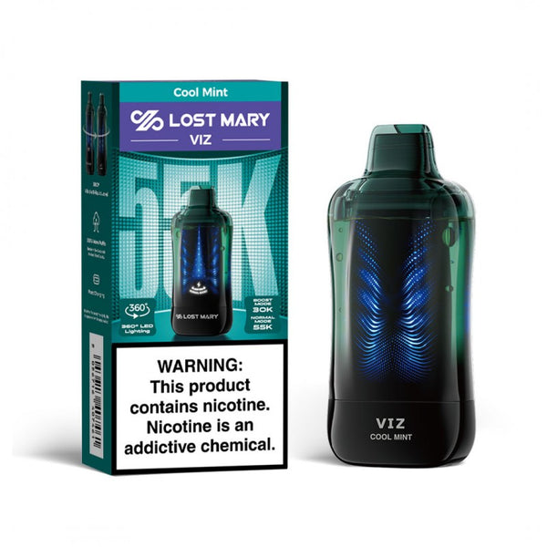 Lost Mary VIZ 55K Cool Mint disposable vape and packaging box