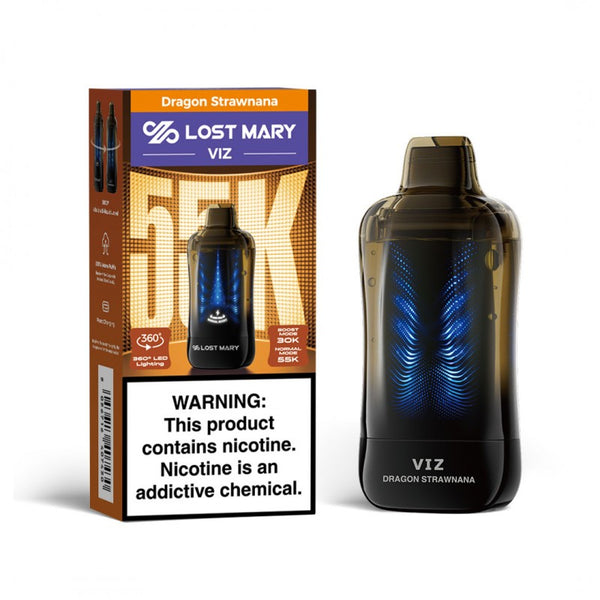 Lost Mary VIZ 55K Dragon Strawnana disposable vape and packaging box