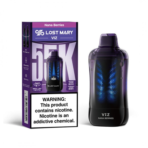 Lost Mary VIZ 55K Nana Berries disposable vape and packaging box
