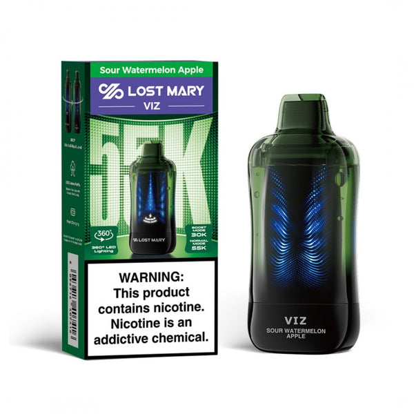Lost Mary VIZ 55K Sour Watermelon Apple disposable vape and packaging box