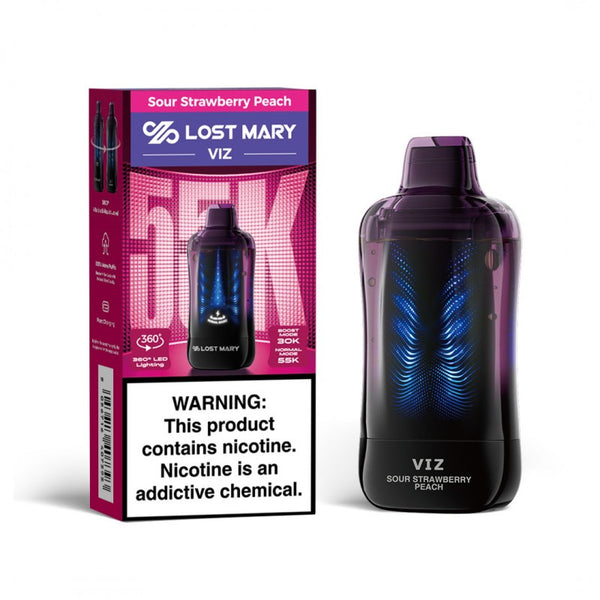 Lost Mary VIZ 55K Sour Strawberry Peach disposable vape and packaging box