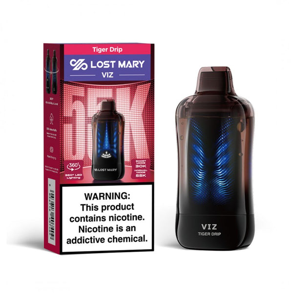 Lost Mary VIZ 55K Tiger Drip disposable vape and packaging box