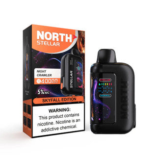 NORTH Stellar 40K disposable vape in NIGHT CRAWLER flavor, black cylindrical electronic cigarette with branding