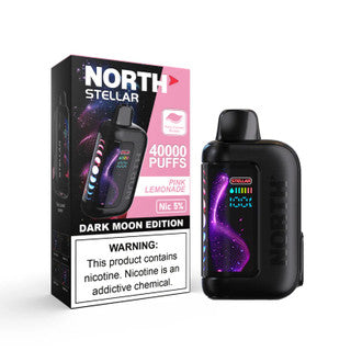 NORTH Stellar 40K disposable vape in pink lemonade flavor, featuring a sleek design and colorful branding.