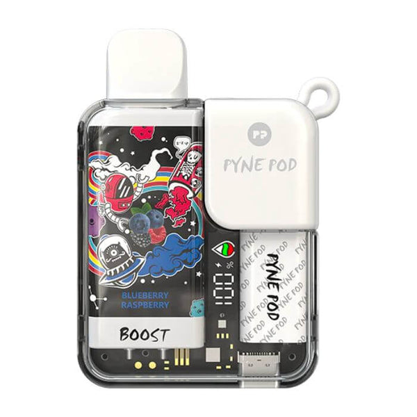 PYNE Pod Boost 8,500K disposable vape device with sleek design and colorful branding, ready for use.