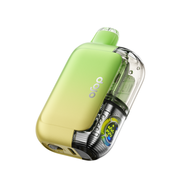 DOJO Purex 60K disposable vape in sour apple ice flavor, showing the sleek device with colorful branding and flavor design.