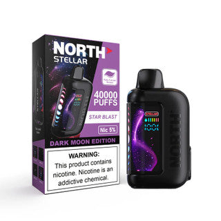 NORTH Stellar 40K disposable vape device with a star-themed design and colorful graphics on the exterior.