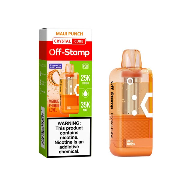 Maui Punch Off-Stamp X-Cube Crystal 35K Disposable Pod next to its packaging.