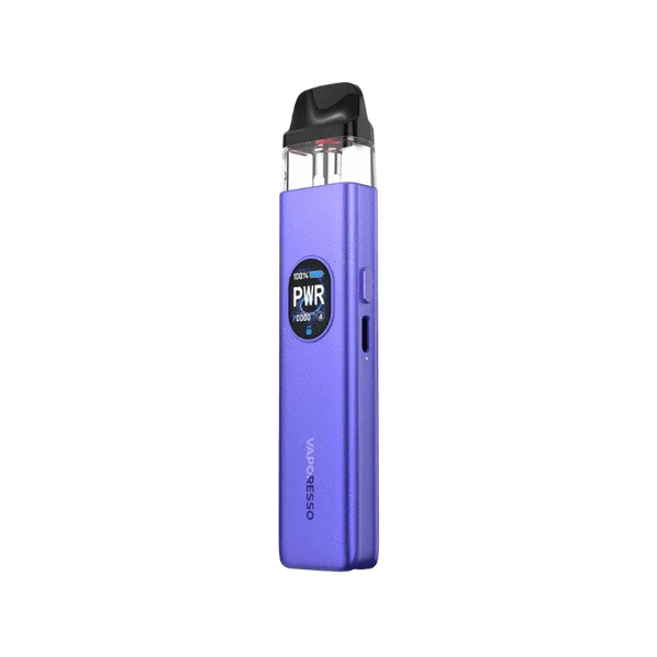 A Vaporesso XROS 5 30W Pod Kit in blue color with a textured design, featuring a display screen and a pod mod style design. Vaporesso XROS 5 30W Pod Kit