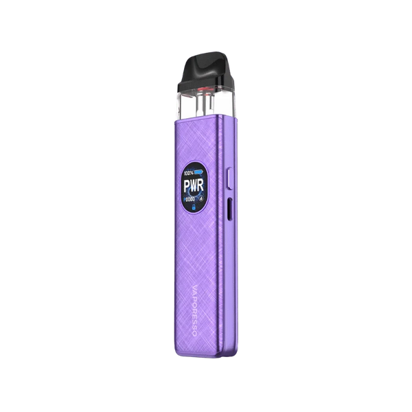 A Vaporesso XROS 5 30W Pod Kit in blue color with a textured design, featuring a display screen and a pod mod style design. Vaporesso XROS 5 30W Pod Kit