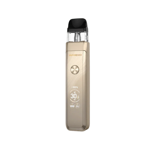 Vaporesso XROS Pro 2 30W vape kit with glittering gold finish, compact pod system device for discreet vaping.