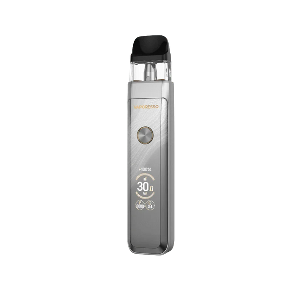 Vaporesso XROS Pro 2 30W vape kit in glittering silver with sleek design and compact pod system for easy vaping.