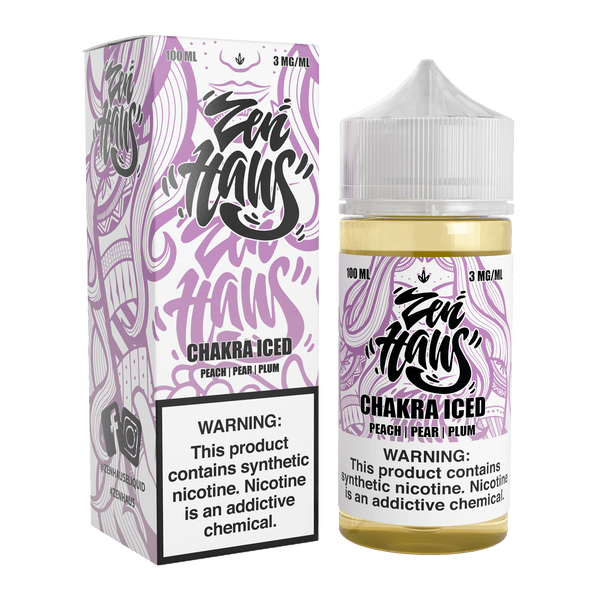 Chakra ICED vape juice by Zen Haus, 100mL bottle with colorful label, showcasing the menthol and fruit flavor blend.