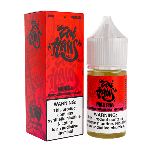 Zen Haus Mantra SALT nicotine salt bottle with 30mL size and 30mg nicotine strength, featuring sleek design.
