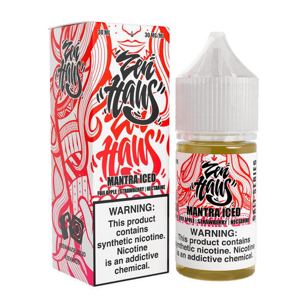 Bottle of Zen Haus Mantra ICED SALT nicotine salt e-liquid in 30mL bottle, labeled with 30mg nicotine strength.