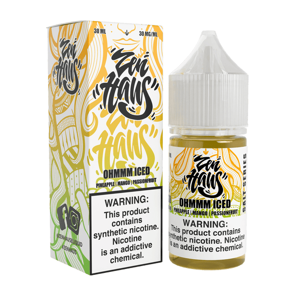 Zen Haus Ohmmm ICED SALT nicotine salt bottle, 30mL container with 30mg nicotine, featuring a sleek label design.