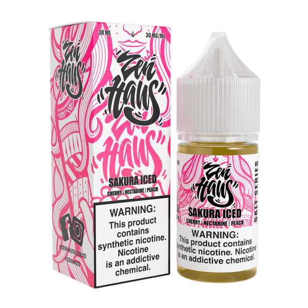 Zen Haus Sakura Iced Nicotine Salt e-liquid in 30mL bottle, featuring cherry blossom and cool menthol flavor.