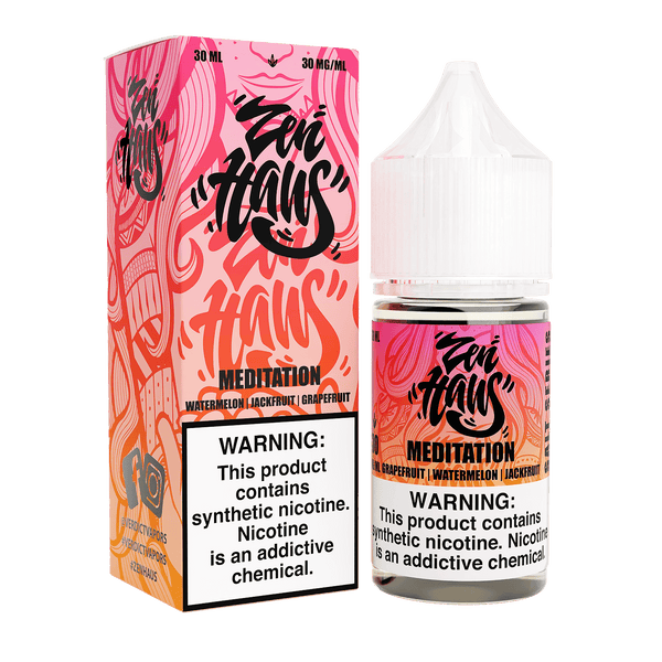 Zen Haus Meditation Salt nicotine salt e-liquid bottle, 30mL with Zen-inspired design and calming branding.