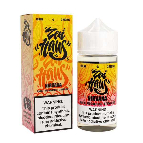 Zen Haus Nirvana vape juice in 100mL bottle, featuring a sleek design and 3mg nicotine strength, ideal for vaping enthusiasts.