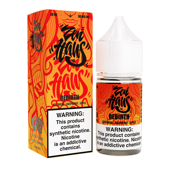 Zen Haus Rebirth SALT nicotine salt e-liquid bottle, 30mL with sleek packaging and clear label, designed for vaping.