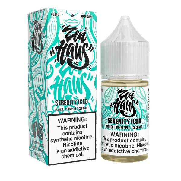 Zen Haus Serenity ICED Salt nicotine vape liquid in a 30mL bottle with cooling mint flavor.