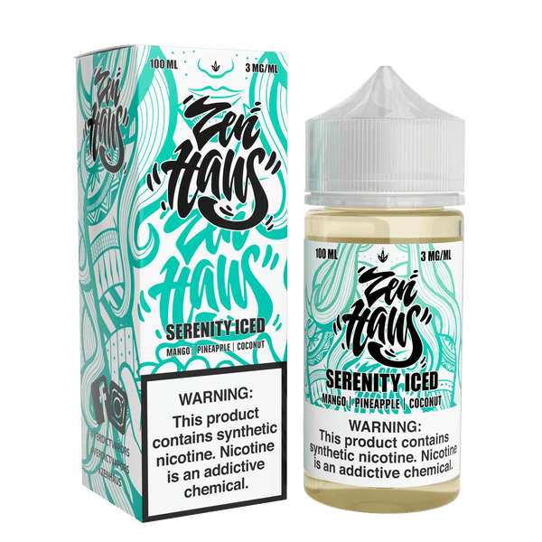 Zen Haus Serenity ICED vape juice 100mL bottle with icy mint flavor and 3mg nicotine content.