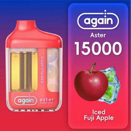 Again Aster 15K Disposable vape in three strengths, rechargeable, featuring sleek design and compact form for easy vaping.