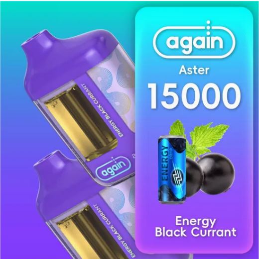 Again Aster 15K Disposable Vape with rechargeable design, available in three nicotine strengths, sleek and compact for easy use.