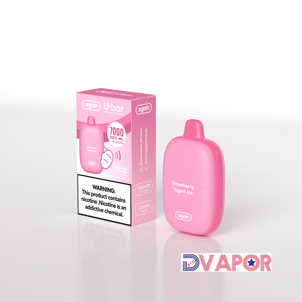 Again U-Bar 7000 Disposable Vape shown with sleek design and mouthpiece, easy-to-use vape device for on-the-go vaping.