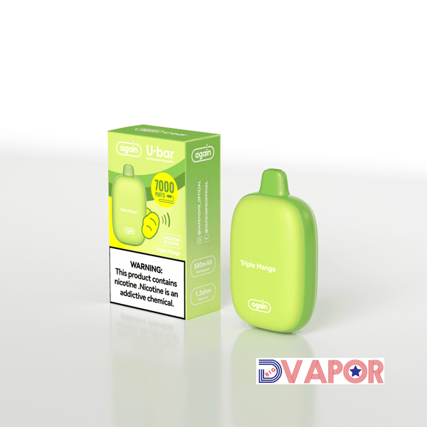 Again U-Bar 7000 disposable vape, sleek handheld device with colorful design and mouthpiece, designed for easy vaping.