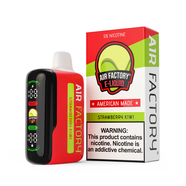 Air Factory 20K Puff Disposable vape pen with sleek design and mouthpiece, featuring colorful branding and compact size.