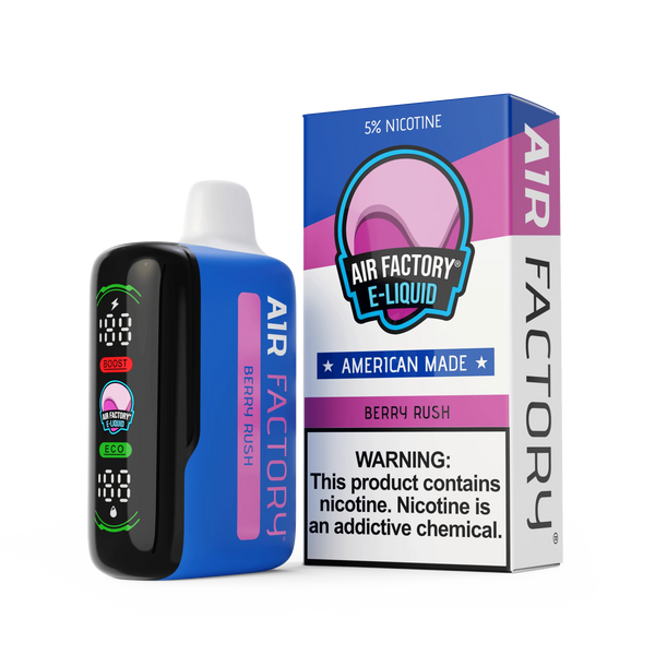Air Factory 20K Puff Disposable Vape device with sleek design and colorful branding, ready for vaping.