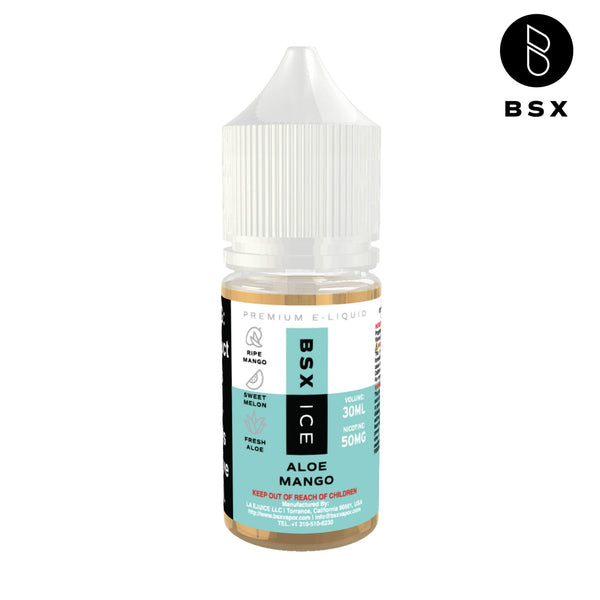 Aloe Mango ICE Salt e-liquid by BSX Vapor in 30mL bottle, featuring a refreshing aloe and mango flavor with icy menthol finish.