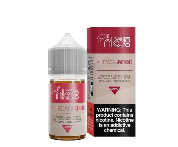 American Patriots SALT e-liquid by Naked 100 in a 30mL bottle, showcasing the product with label and packaging details.