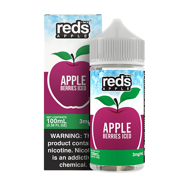 Apple Berries ICED Red's Apple E-Juice 7 Daze e-liquid bottle with vibrant red apple and berry flavor label.