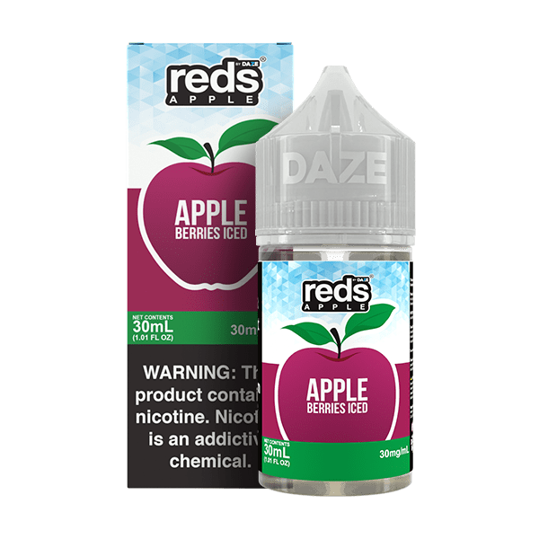Apple Berries Iced Salt e-liquid by Red's Apple E-Juice, 30mL bottle featuring a red apple and berry flavor with icy menthol finish.