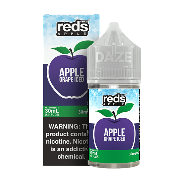 Apple Grape ICED SALT e-liquid by Red's Apple E-Juice, 30mL bottle featuring a vibrant label with apple and grape imagery.