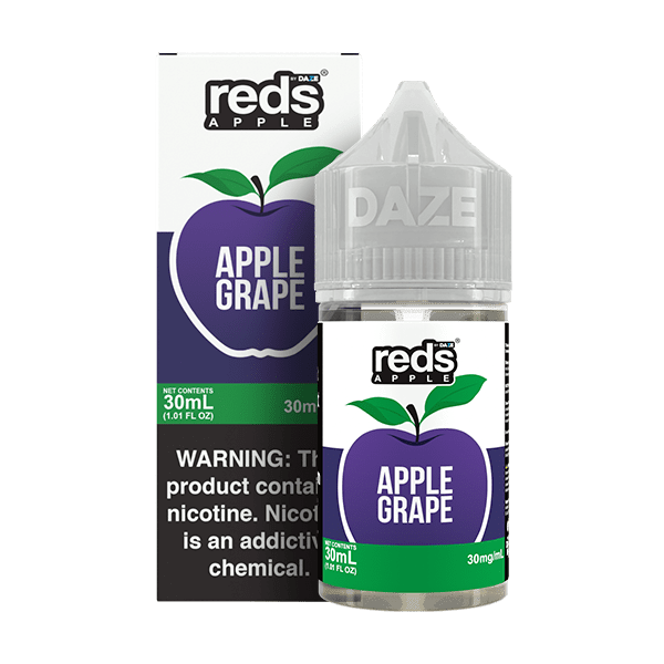 Apple Grape SALT e-liquid by Red's Apple E-Juice from 7 Daze, 30mL bottle showing colorful apple and grape flavor design.