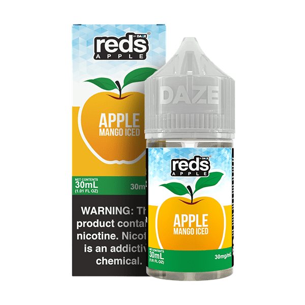 Apple Mango ICED SALT e-liquid bottle by Red's Apple E-Juice from 7 Daze, 30mL, featuring a colorful label design.