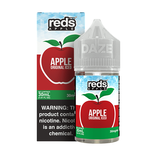 Apple Original Iced Salt e-liquid by Red's Apple E-Juice from 7 Daze, 30mL bottle with red apple flavor and cooling menthol effect.