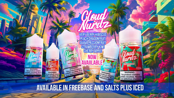 Apple Watermelon Cloud Nurdz e-liquid 100mL bottle with vibrant label design and clear glass container.