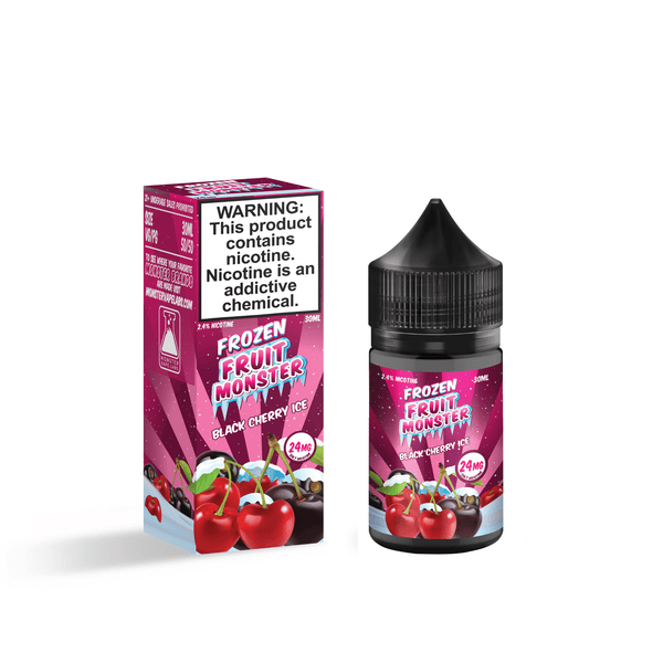 Black Cherry ICE SALT e-liquid by Fruit Monster in 30mL bottle, featuring a frozen cherry flavor with icy menthol notes.